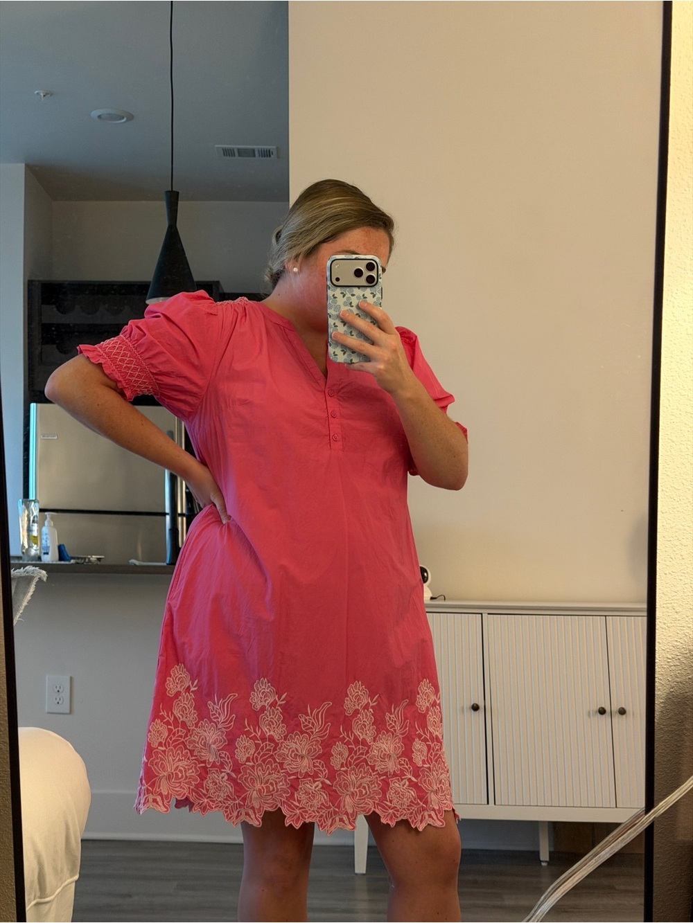 crown & ivy Pink Embroidered Hem Mini Dress